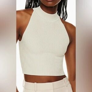 Aritzia Babaton Cream Ribbed Halter Top